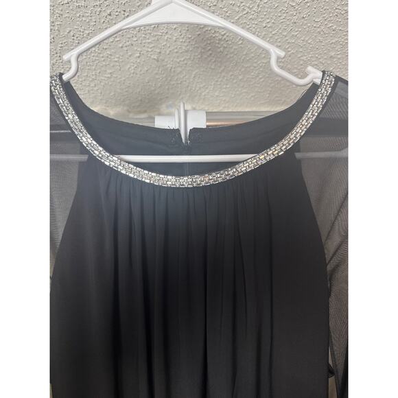 BN #607 R & M Richards Size 14 Black Sheer Sleeve Embellished Cocktail Dress - Picture 1 of 7